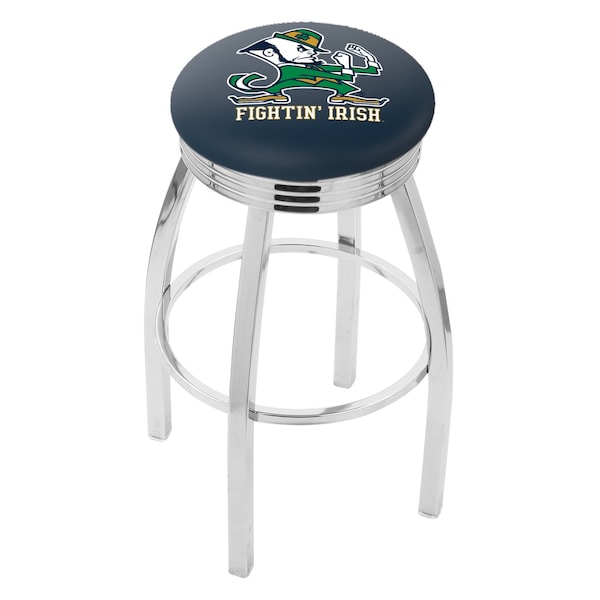 25" Chrome Notre Dame Leprechaun Swivel Bar Stool, Accent Ring